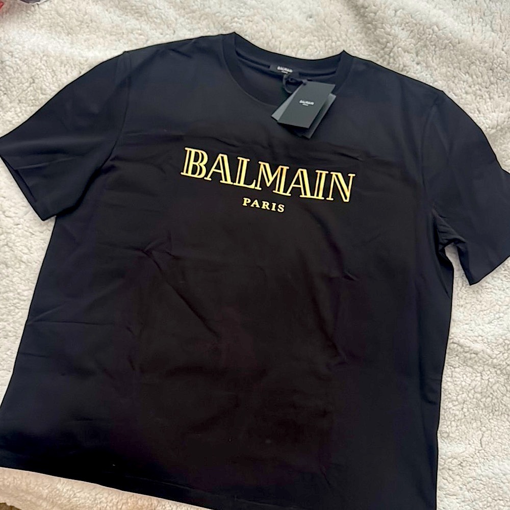 NWT AUTH Balmain Black Tee with Gold Logo 2XL
